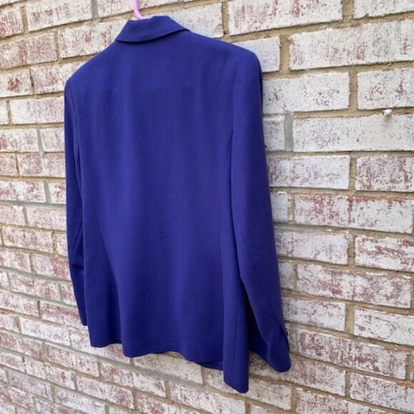 Jos. A Bank Purple 100% Wool 1 Button Blazer W/ Shoulder Pads Size 8 - Picture 6 of 11